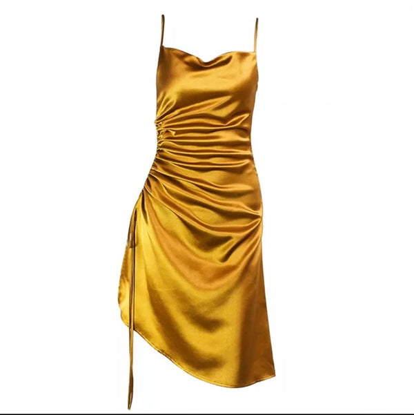 Nora Asymmetical Satin Midi Dress